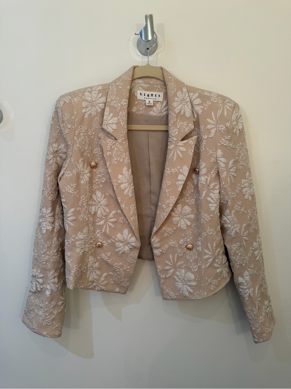 Beige Cropped Floral Blazer